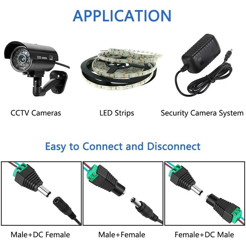 10PCS/LOT DC Connector Power Jack Plug Adapter 5 Pairs 12V 5A Male+Female 2.1 X 5.5MM Power Connector for CCTV Camera Led Strip