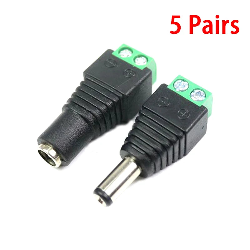 10PCS/LOT DC Connector Power Jack Plug Adapter 5 Pairs 12V 5A Male+Female 2.1 X 5.5MM Power Connector for CCTV Camera Led Strip