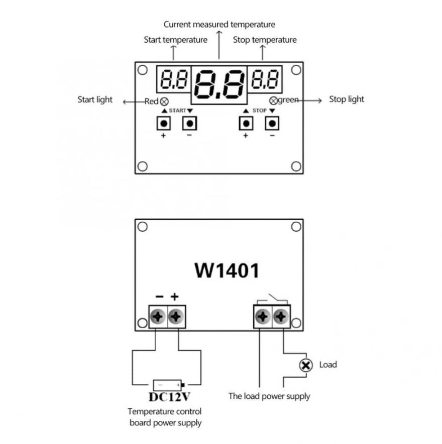 W1401 Thermostat Intelligent Digital Led Display Module Thermostat Temperature Controller Module NTC Sensor Module W1401 DC 12V