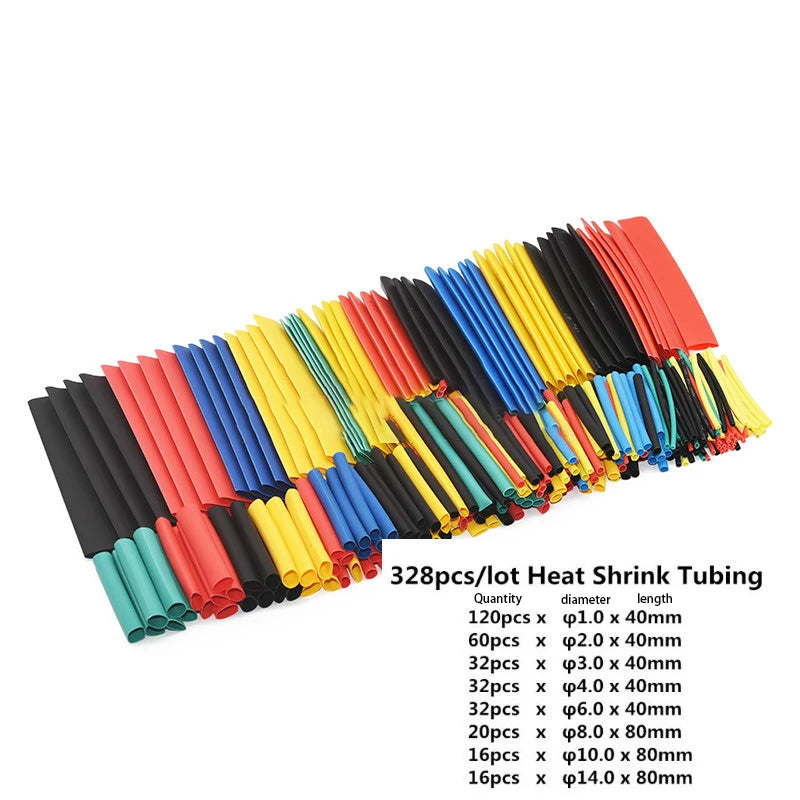 127Pcs / 328Pcs Car Electrical Cable Tube kits Heat Shrink Tube Tubing Wrap Sleeve Assorted 8 Sizes Mixed Color