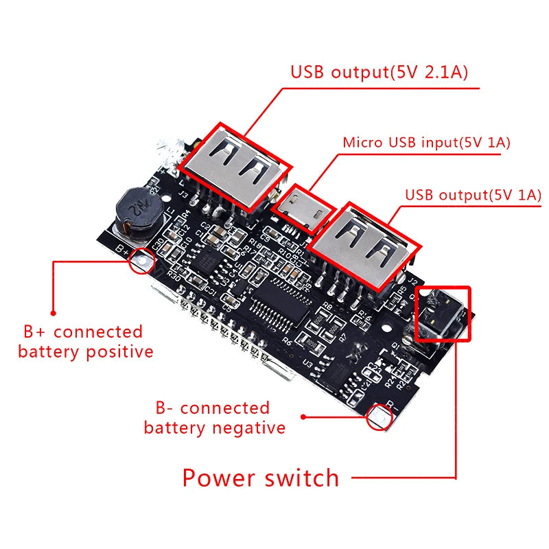 Dual USB 18650 Battery Charger PCB Power Module 5V 1A 2.1A Mobile Power Bank Accessories for Phone DIY LED LCD Module Board
