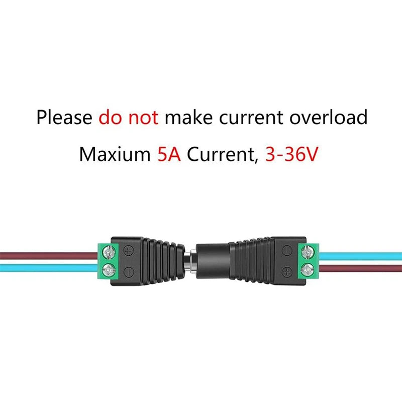 10PCS/LOT DC Connector Power Jack Plug Adapter 5 Pairs 12V 5A Male+Female 2.1 X 5.5MM Power Connector for CCTV Camera Led Strip