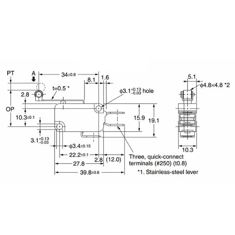 5PCS V-156-1C25 15A The micro switch, Push Button SPDT Momentary Snap Action Limit switch, travel switch