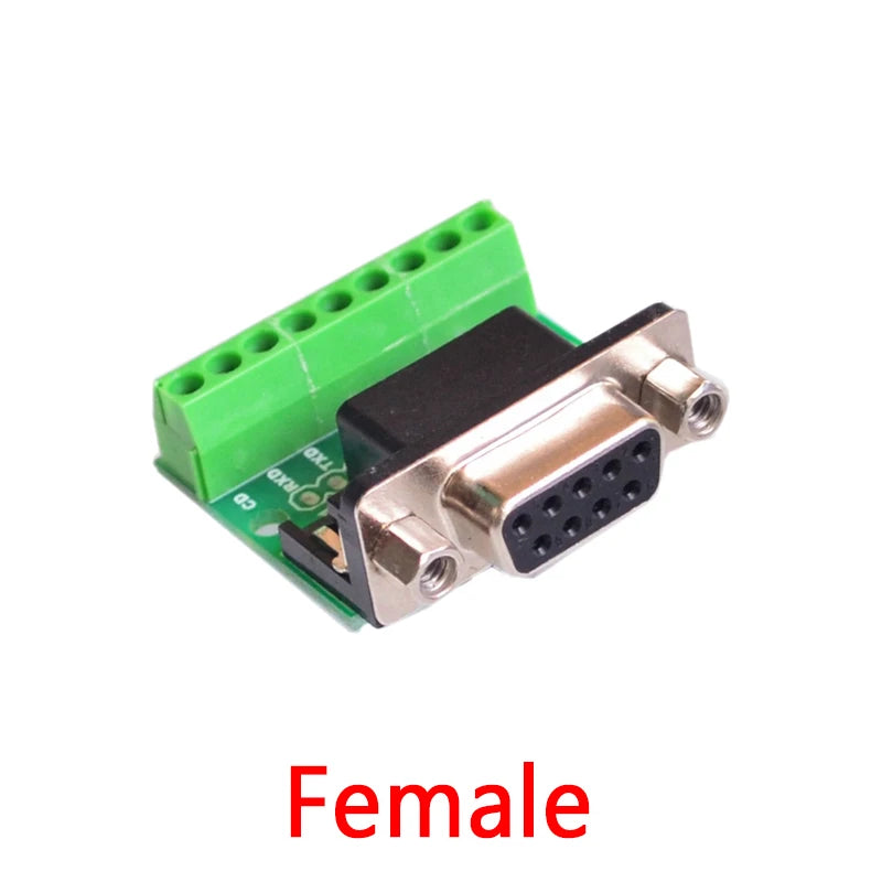 D-Sub 9pin Solderless Connectors DB9 RS232 Serial to Terminal Female Male Adapter Connector Breakout Board Black+Green