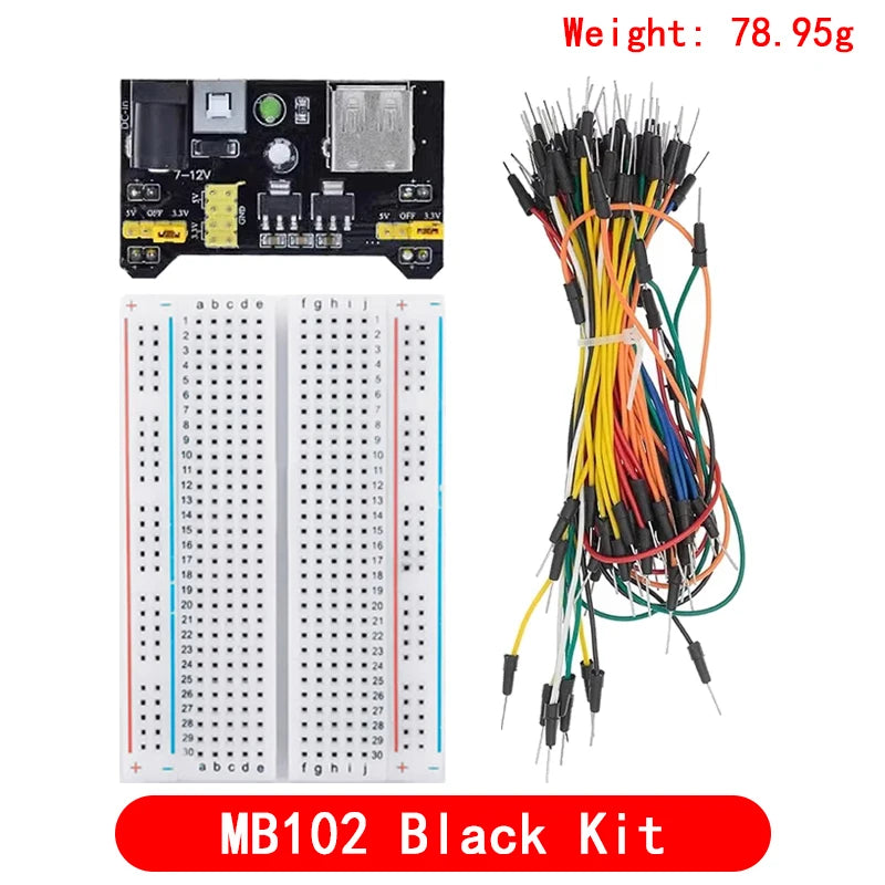 3.3V/5V MB102 Breadboard power module+ 400 points Solderless Prototype Bread board kit +65 Flexible jumper wires