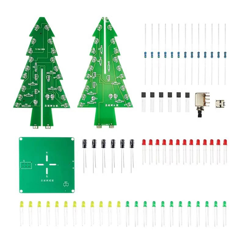 Three-Dimensional 3D Christmas-Tree LED DIY Kit Red/Green/Yellow LED Flash Circuit Kit Electronic Fun Suite