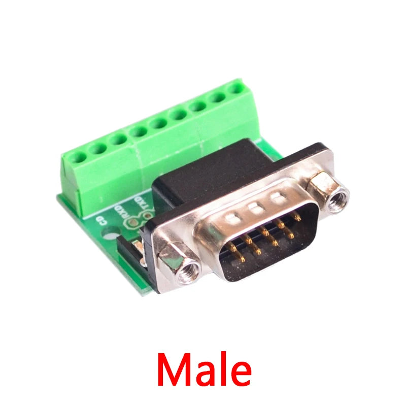 D-Sub 9pin Solderless Connectors DB9 RS232 Serial to Terminal Female Male Adapter Connector Breakout Board Black+Green