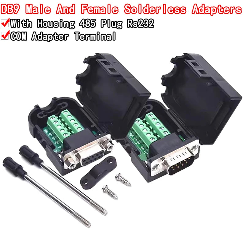 DB9 serial COM transfer-free solder terminals RS232 female connector with back side screw DIY