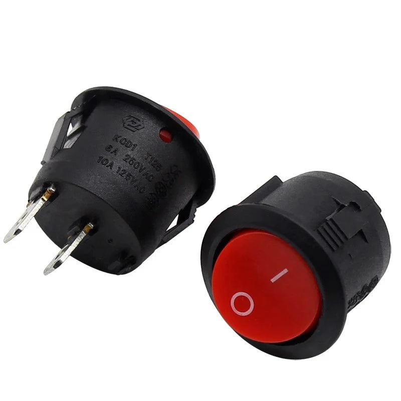 10Pcs Red Black White 20MM ON/OFF Round Rocker Toggle Switch 6A/250VAC 10A 125VAC Plastic Push Button Switch KCD1-105