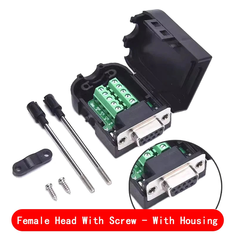 DB9 serial COM transfer-free solder terminals RS232 female connector with back side screw DIY