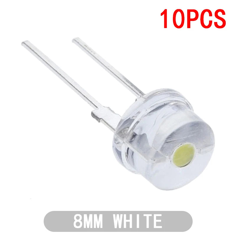 10PCS NEW F8 8mm 0.5W 3.0-3.2V Straw hat LED White Super bright LED lamp Wide Angle Transparent LED Lamp Strawhat LED