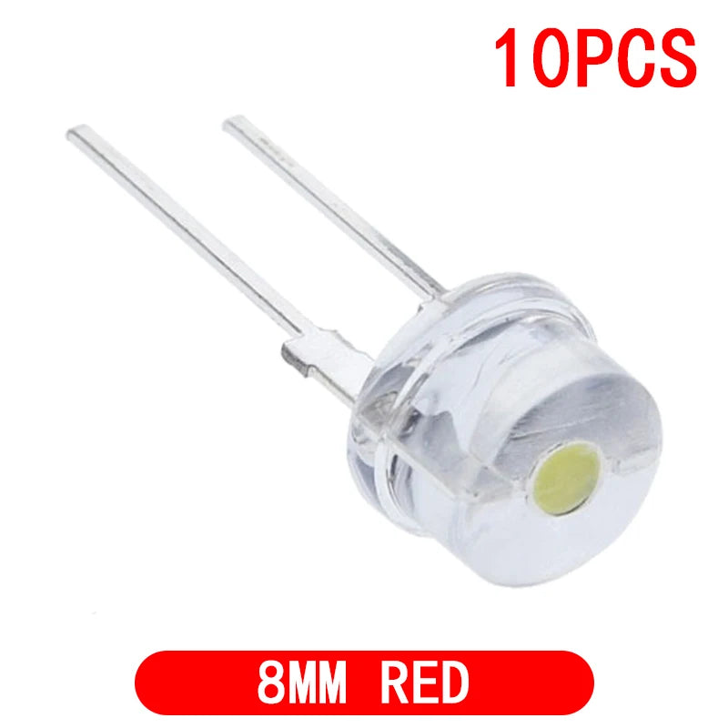 10PCS NEW F8 8mm 0.5W 3.0-3.2V Straw hat LED White Super bright LED lamp Wide Angle Transparent LED Lamp Strawhat LED