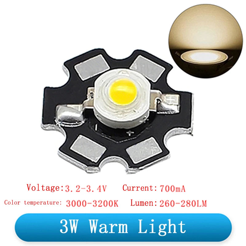 1W 3W 5W High Power LED Beads Full Spectrum Pure White/Warm With 20mm Black Star PCB Heat sink Aluminum Substrate DIY lights