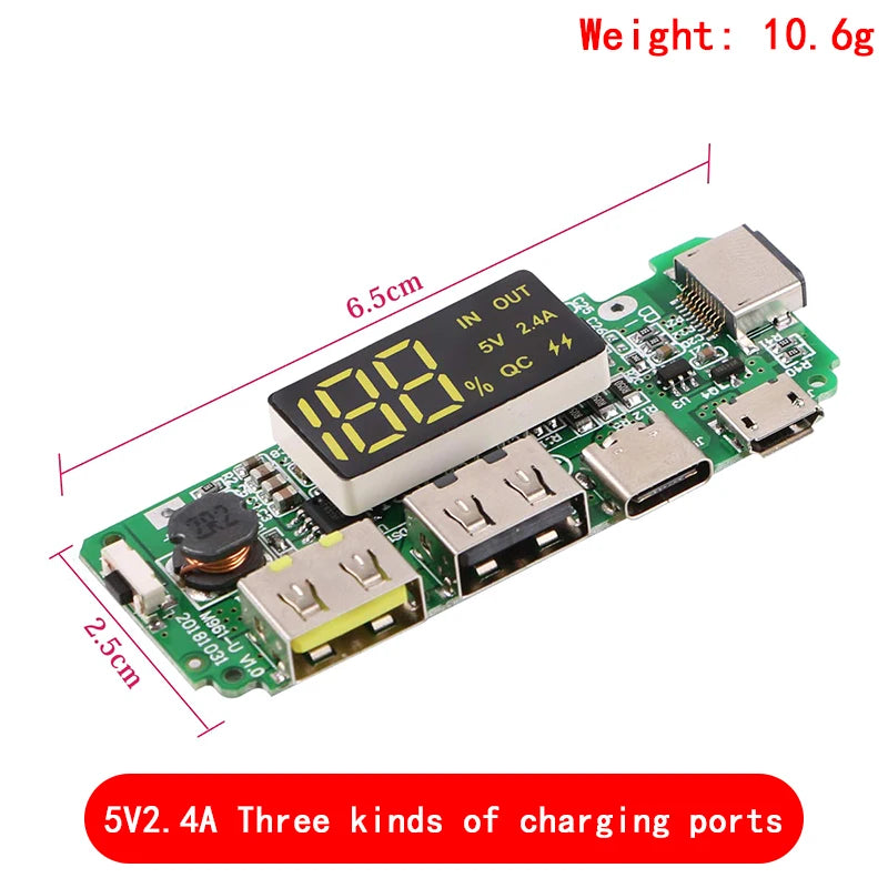 LED Dual USB 5V 2.4A Micro/Type-C USB Mobile Power Bank 18650 Charging Module Lithium Battery Charger Board Circuit Protection