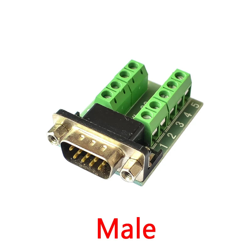 D-Sub 9pin Solderless Connectors DB9 RS232 Serial to Terminal Female Male Adapter Connector Breakout Board Black+Green