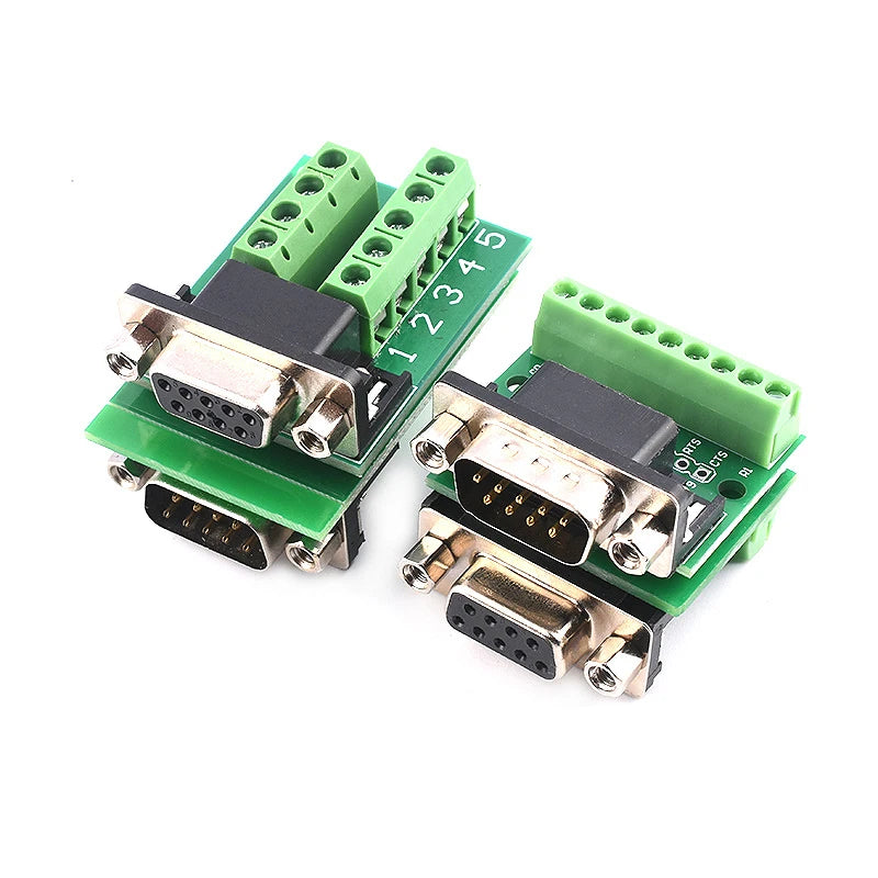 D-Sub 9pin Solderless Connectors DB9 RS232 Serial to Terminal Female Male Adapter Connector Breakout Board Black+Green