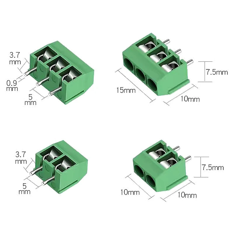 20pcs KF301-2P/KF301-3P/KF301-4P KF301-5.0-2P KF301-5.0-3P KF301-5.0-4P KF301 5.08mm Plug-in Screw Connector Blue/Green