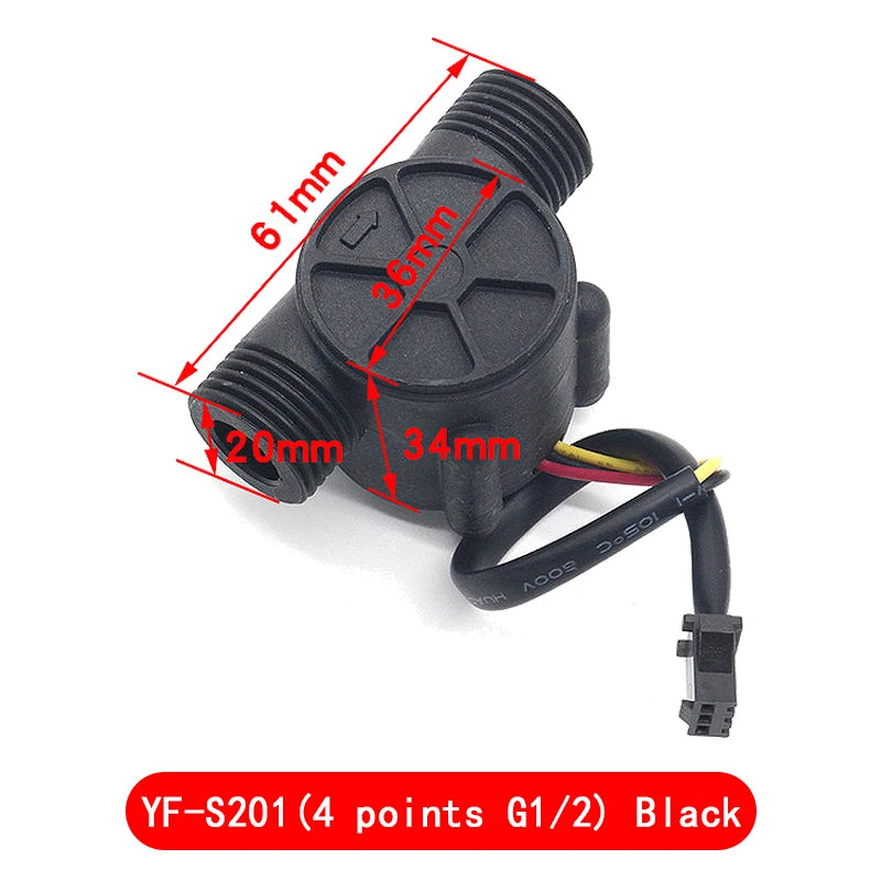 Water flow sensor flowmeter Hall flow sensor 4/6 points G1/2/3/4 Water control 1-30L/min 2.0MPa YF-S201 FS300A