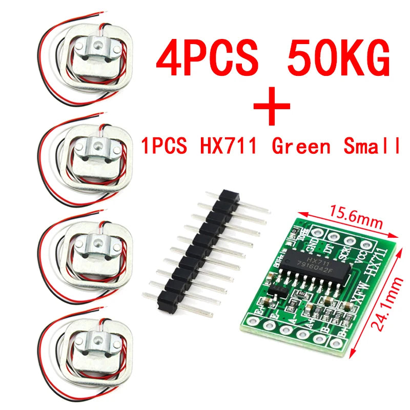 HX711 AD Module Body Load Cell Weighing Sensor Pressure Sensor+4Pcs 50kg Human Scale Load Cell Weight Sensors+Measurement Tools