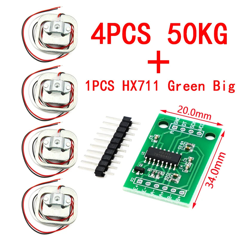 HX711 AD Module Body Load Cell Weighing Sensor Pressure Sensor+4Pcs 50kg Human Scale Load Cell Weight Sensors+Measurement Tools