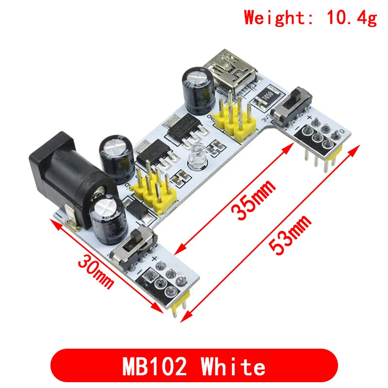 MB102 Breadboard Power Supply Module /MB102 white Breadboard Dedicated Power Module 2-way 3.3V 5V MB-102 Solderless Bread Board