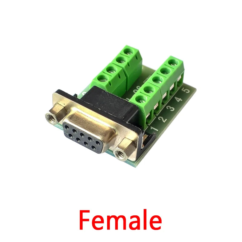 D-Sub 9pin Solderless Connectors DB9 RS232 Serial to Terminal Female Male Adapter Connector Breakout Board Black+Green