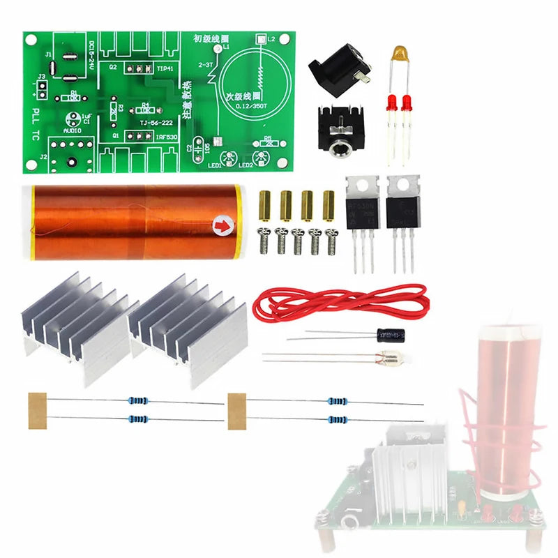 1 Set Mini Tesla Coil Kit 15W Mini Music Tesla Coil Plasma Speaker Tesla Wireless Transmission DC 15-24V DIY Kits