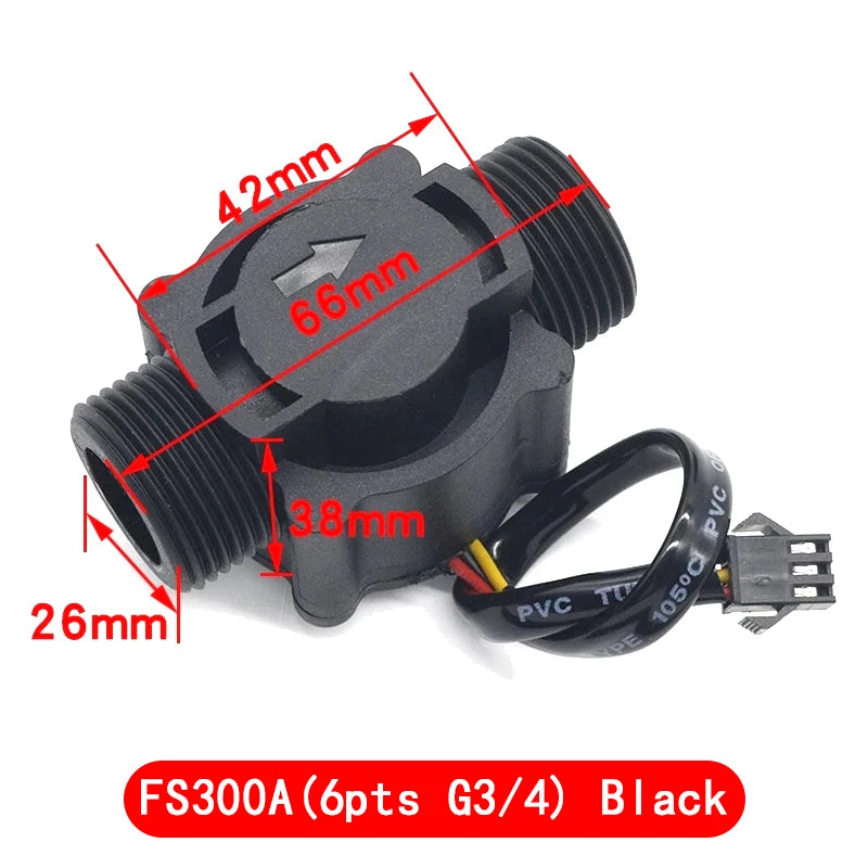 Water flow sensor flowmeter Hall flow sensor 4/6 points G1/2/3/4 Water control 1-30L/min 2.0MPa YF-S201 FS300A