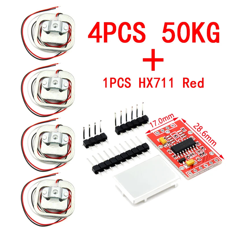 HX711 AD Module Body Load Cell Weighing Sensor Pressure Sensor+4Pcs 50kg Human Scale Load Cell Weight Sensors+Measurement Tools