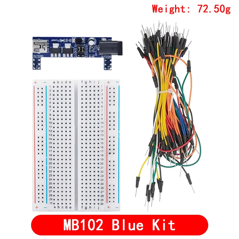 3.3V/5V MB102 Breadboard power module+ 400 points Solderless Prototype Bread board kit +65 Flexible jumper wires