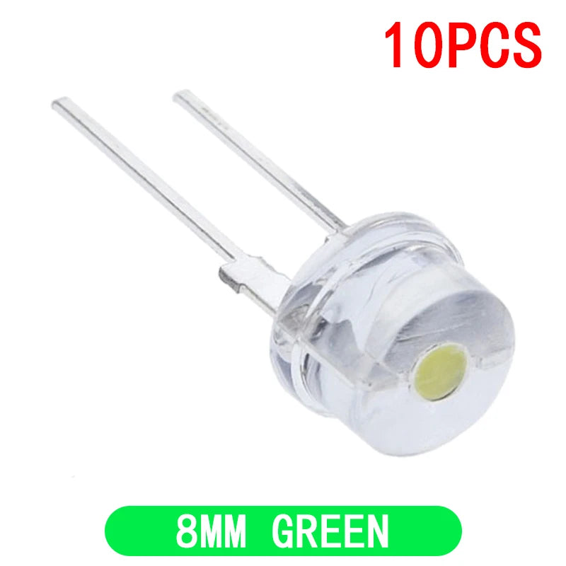 10PCS NEW F8 8mm 0.5W 3.0-3.2V Straw hat LED White Super bright LED lamp Wide Angle Transparent LED Lamp Strawhat LED