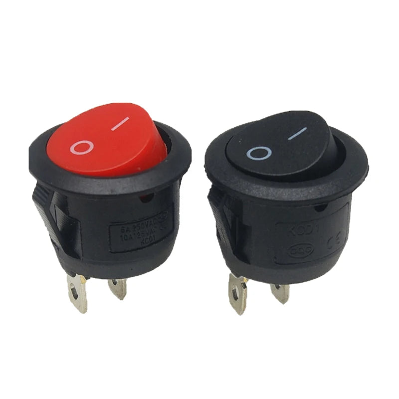 10Pcs Red Black White 20MM ON/OFF Round Rocker Toggle Switch 6A/250VAC 10A 125VAC Plastic Push Button Switch KCD1-105