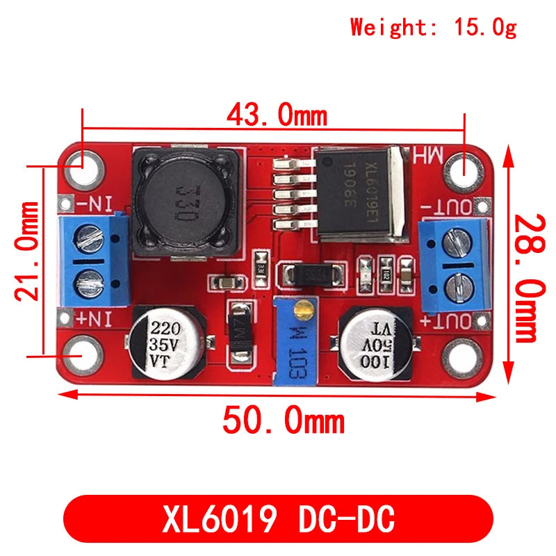 XL6009/XL6019 4A Boost Converter Step Up Adjustable 15W 5-32V to 5-50V DC-DC Power Supply Module High Performance Low Ripple