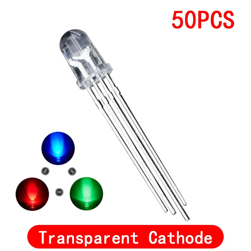50PCS 5mm full-color LED RGB red/green/blue Common Cathode/Anode Four feet transparent highlight color light 5mm diode colorful