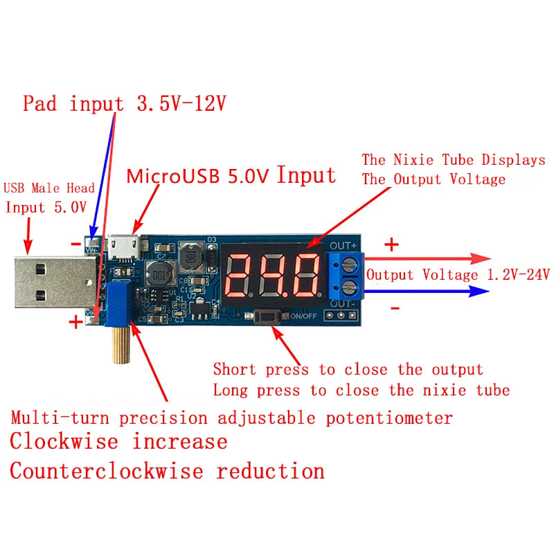 DC-DC 5V to 3.5V/ 9V/12V LCD USB Step UP/Down desktop Power Supply Module Adjustable Boost Buck Converter voltmeter Out 1.2V-24V