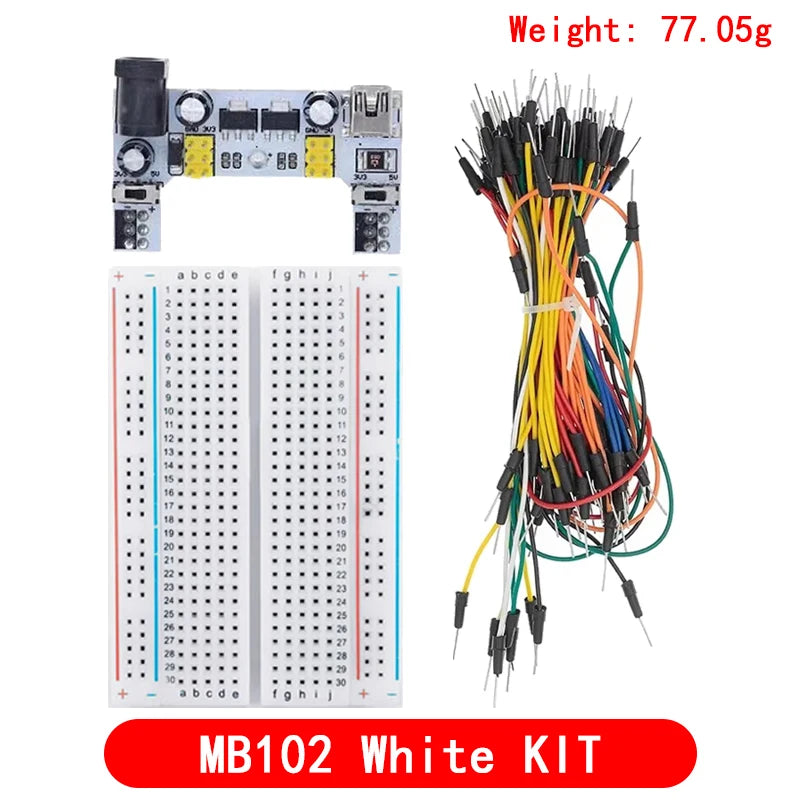 3.3V/5V MB102 Breadboard power module+ 400 points Solderless Prototype Bread board kit +65 Flexible jumper wires