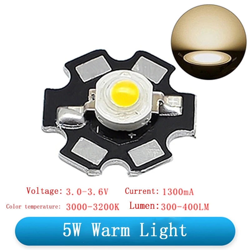 1W 3W 5W High Power LED Beads Full Spectrum Pure White/Warm With 20mm Black Star PCB Heat sink Aluminum Substrate DIY lights