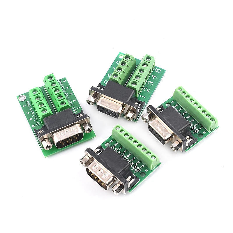 D-Sub 9pin Solderless Connectors DB9 RS232 Serial to Terminal Female Male Adapter Connector Breakout Board Black+Green