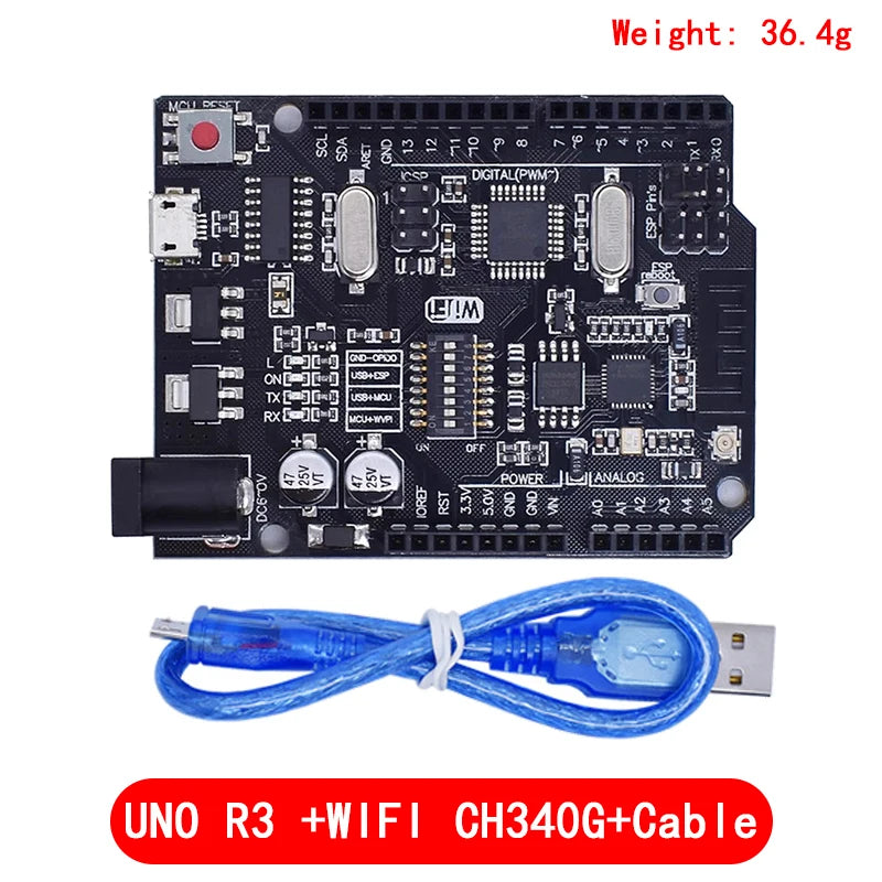 UNO R3 + WiFi ATmega328P+ESP8266 (32Mb memory) USB-TTL CH340G For Arduino Uno NodeMCU WeMos ESP8266 One New Arrival