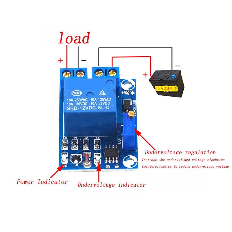DC 12V Battery Undervoltage Low Voltage Cut off Automatic Switch Recovery Protection Module Charging Controller Protection Board