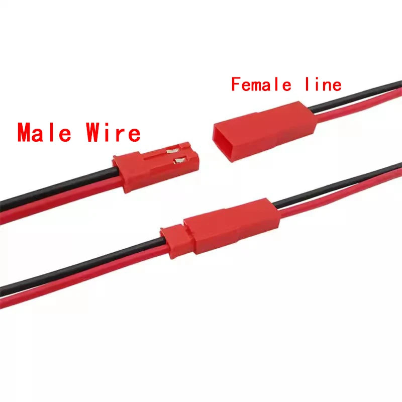5sets/10pcs of JST-2P female/male socket-to-plug connection cables LED male and female plugs red and black 15CM