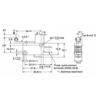 5PCS V-156-1C25 15A The micro switch, Push Button SPDT Momentary Snap Action Limit switch, travel switch
