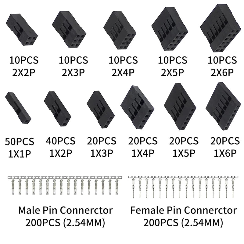 620PCS 2.54mm Terminal Connector pitch Cable Jumper Wire Pin Header Housing Kit Male Crimp Pins+Female Pin Dupont Connector