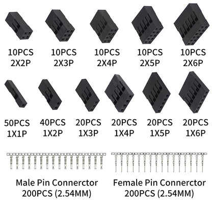 620PCS 2.54mm Terminal Connector pitch Cable Jumper Wire Pin Header Housing Kit Male Crimp Pins+Female Pin Dupont Connector