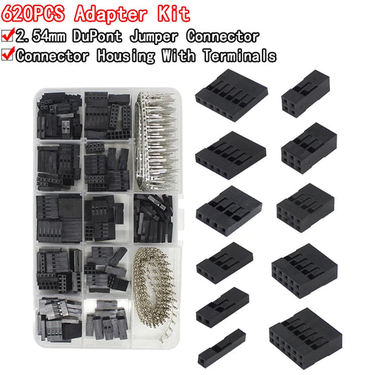 620PCS 2.54mm Terminal Connector pitch Cable Jumper Wire Pin Header Housing Kit Male Crimp Pins+Female Pin Dupont Connector