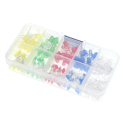 200PC/Lot 3MM 5MM Led Kit With Box Mixed Color Red Green Yellow Blue White Light Emitting Diode Assortment 20PCS Each New