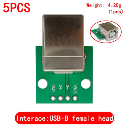 5PCS USB Male Connector / MINI MICRO USB to DIP Adapter female connector 2.54 Connector B Type-C USB2.0 3.0 Female PCB Converter