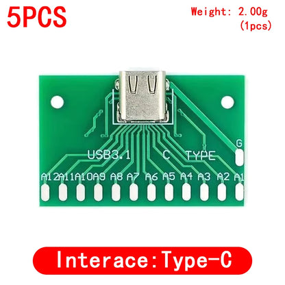 5PCS USB Male Connector / MINI MICRO USB to DIP Adapter female connector 2.54 Connector B Type-C USB2.0 3.0 Female PCB Converter