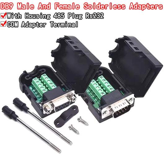 DB9 serial COM transfer-free solder terminals RS232 female connector with back side screw DIY