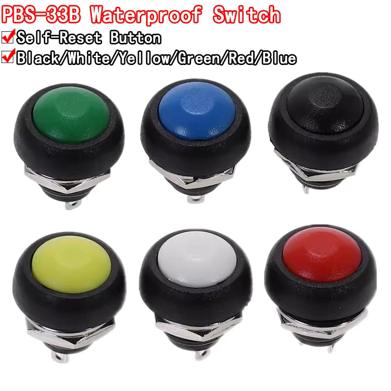 6Pcs Mini 12mm Waterproof Momentary ON/OFF Push Button Round Switch PBS-33B